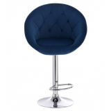 Barová židle VERA VELUR na kulaté stříbrné podstavě - modrá