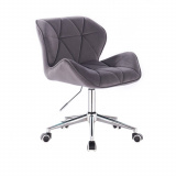 Kosmetická židle MILANO VELUR na stříbrné podstavě s kolečky - tmavě šedá
