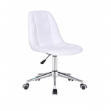 Kosmetická židle SAMSON na stříbrné podstavě s kolečky - bílá