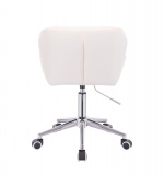 Kosmetická židle MILANO VELUR na stříbrné podstavě s kolečky - bílá