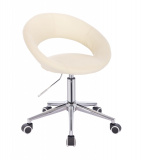 Kosmetická židle NAPOLI VELUR na stříbrné podstavě s kolečky - krémová