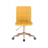 Kosmetická židle TOLEDO VELUR na zlaté podstavě s kolečky - žlutá