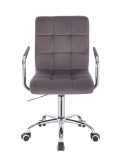 Kosmetická židle VERONA VELUR na stříbrné podstavě s kolečky - tmavě šedá