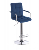 Barová židle VERONA VELUR na stříbrném talíři - modrá