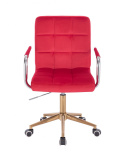 Kosmetická židle VERONA VELUR na zlaté podstavě s kolečky - červená