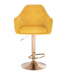 Barová židle ANDORA VELUR  na zlatém talíři - žlutá