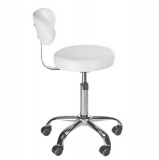 Kosmetická židle BERN s opěrátkem na stříbrné základně s kolečky - bílá
