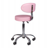 Kosmetická židle BERN s opěrátkem na stříbrné základně s kolečky - růžová