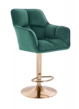 Barová židle AMALFI VELUR na zlatém talíři - zelená