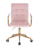 Kosmetická židle VERONA GOLD VELUR na zlaté podstavě s kolečky - růžová