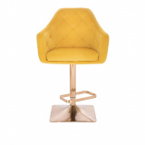 Barová židle ANDORA VELUR na zlaté hranaté podstavě - žlutá