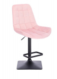 Barová židle PARIS VELUR na černé hranaté podstavě - světle růžová
