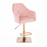 Barová židle ROMA VELUR na zlaté hranaté podstavě - světle růžová