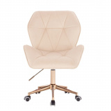 Kosmetická židle MILANO MAX VELUR na zlaté podstavě s kolečky - krémová