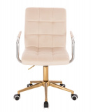 Kosmetická židle VERONA VELUR na zlaté podstavě s kolečky - krémová