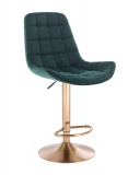 Barová židle PARIS VELUR na zlaté kulaté podstavě - zelená