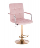 Barová židle VERONA VELUR na zlatém talíři -  růžová