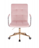 Kosmetická židle VERONA VELUR na zlaté podstavě s kolečky - růžová