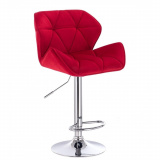 Barová židle MILANO VELUR na kulaté stříbrné podstavě - červená