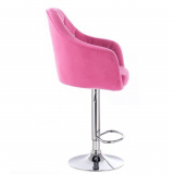 Barová židle ROMA VELUR na kulaté stříbrné podstavě - růžová