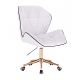 Kosmetická židle MILANO MAX na zlaté podstavě s kolečky - bílá